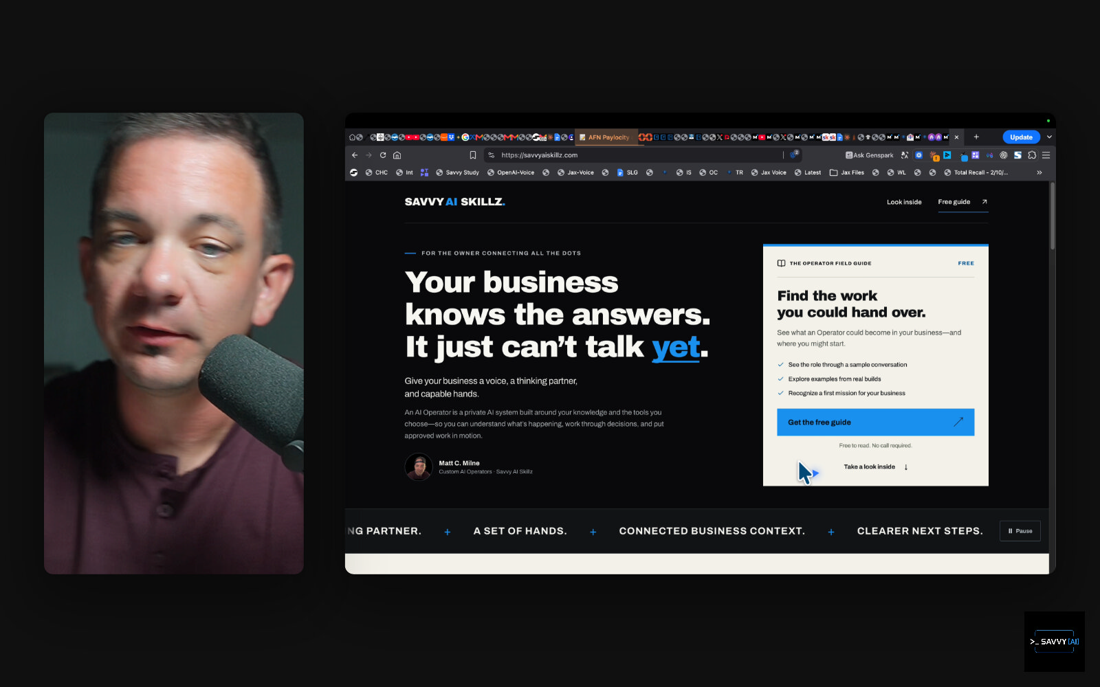 Matt demonstrates the AI Operator Sales System on the Savvy AI Skillz website